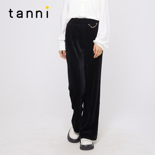 tanni百搭通勤灯芯绒松紧阔腿裤