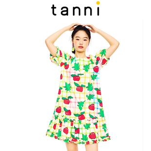 tanni新款 卡通印花连衣裙TL11DR029B 舒适宽松显瘦泡泡袖
