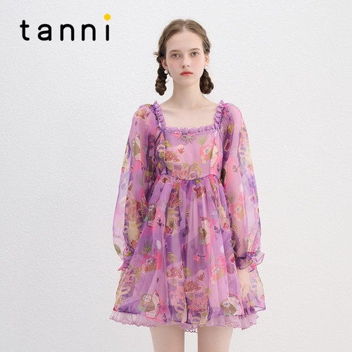 tanni法式复古小方领公主蓬蓬裙