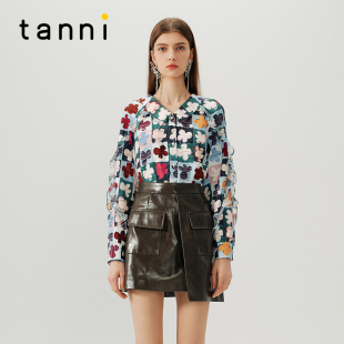 tanni新款 TN31SH047A 优雅复古趣味蕾丝拼接幸运草印花衬衫
