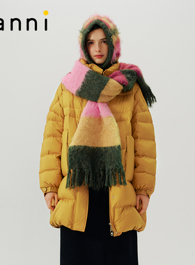 tanni新款宽松中长款休闲直筒双色立领面包羽绒服TN31DJ032A