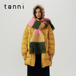 tanni新款 休闲直筒双色立领面包羽绒服TN31DJ032A 宽松中长款