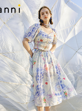 tanni紫色邂逅浪漫优雅印花短款上衣半裙套装TN11BL077A