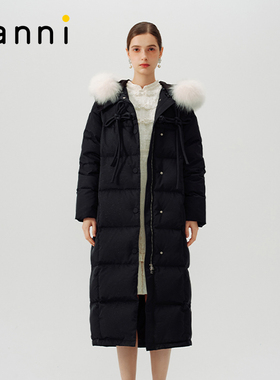tanni新款新中式狐狸毛领保暖直筒显瘦长款羽绒服TN31DJ018A