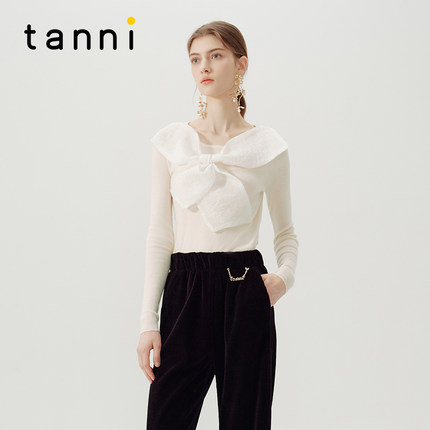 tanni新款性感修身蝴蝶结设计感简约百搭打底针织衫TN11KN601A