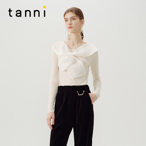 tanni性感修身蝴蝶结打底针织衫