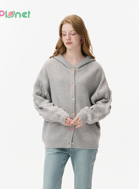 innplanet26春夏新款慵懒百搭彩色扣纹理连帽针织开衫PO31KN038A