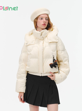 innplanet25秋冬新款甜美萌趣白色短款连帽面包羽绒服PO31DJ044A