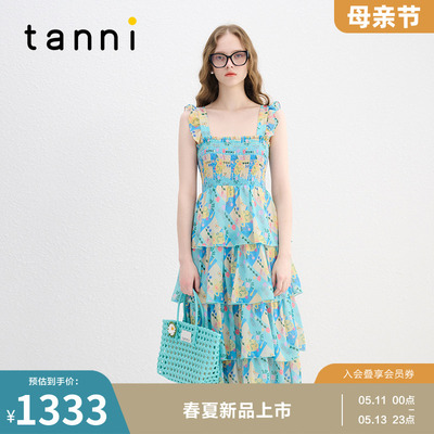 tanni度假风飞飞袖吊带连衣裙