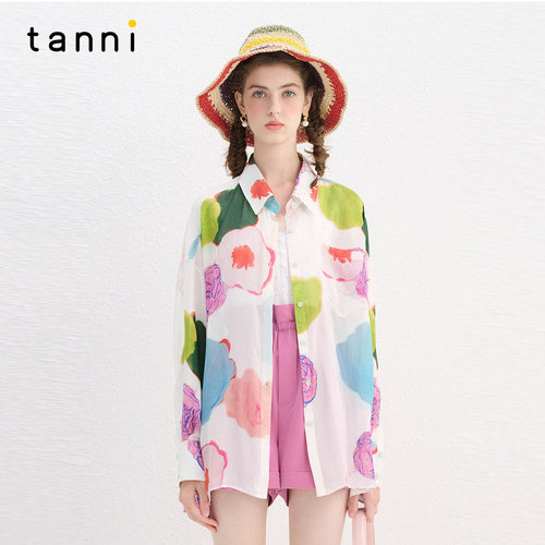 tanni度假风夏日花卉印花衬衫