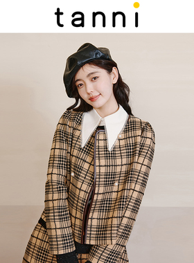 tanni秋冬新品格子条纹印花长袖夹克时尚西服外套TL31JK014A