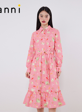 tanni新款廓形宫廷风木耳边褶皱连衣裙TM11DR031A