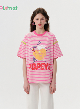 innplanet25秋新款大力水手潮牌宽松休闲印花短袖T恤女PO11TS816A