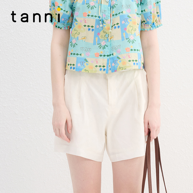 tanni通勤百搭松紧腰阔腿短裤