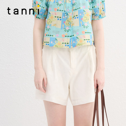 tanni通勤百搭松紧腰阔腿短裤