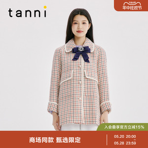 tanni明星同款秋冬韩系棋盘格纹羊毛大衣优质毛呢外套TK31CO005A