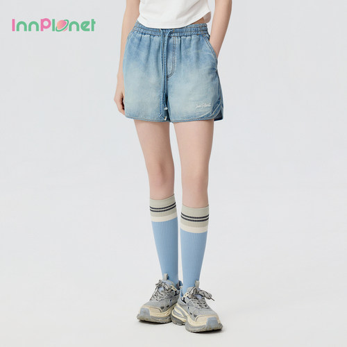 innplanet26夏季新款辣妹风氧气少女穿搭高弹松紧腰水洗牛仔短裤