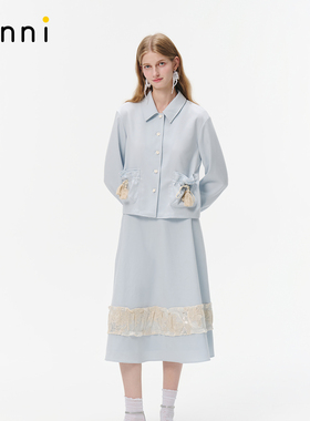 tanni25秋冬新款简约气质蕾丝拼接衬衫A字型半身裙套装TO31SH153A