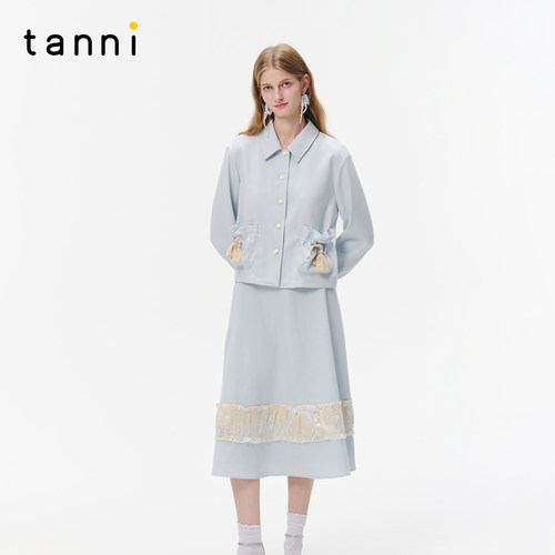 tanni新款简约气质蕾丝拼接衬衫A字型衬衫半身裙套装TO31SH153A