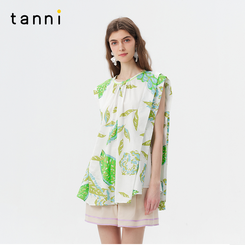 tanni宽松无袖A版显瘦圆领上衣