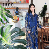 tanni早秋新款 梦幻蝴蝶丝绒拼接压褶浪漫长袖 连衣裙TN31DR602A