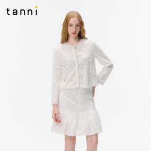 tanni2026年春新款 TO31OW400A 轻奢优雅小香风蕾丝外套半裙套装