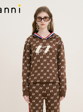 tanni新款休闲时尚个性复古老花连帽针织衫TM31KN044A