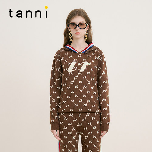 tanni休闲时尚复古老花针织衫