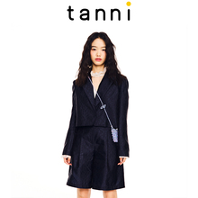 tanni商场同款人气时尚设计深蓝色短款修身西装外套女TL11BZ051B