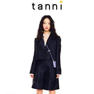 西装 tanni商场同款 修身 设计深蓝色短款 外套女TL11BZ051B 人气时尚
