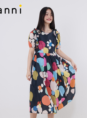 tanni新款法式撞色设计感X版收腰连衣裙女TM11DR157A