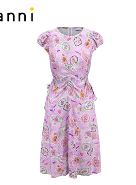 tanni新款复古宫廷风优雅气质腰部镂空连衣裙TM11DR095A