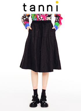 tanni新款通勤百搭肌理感A版大摆阔腿七分短裤TL11SP025A