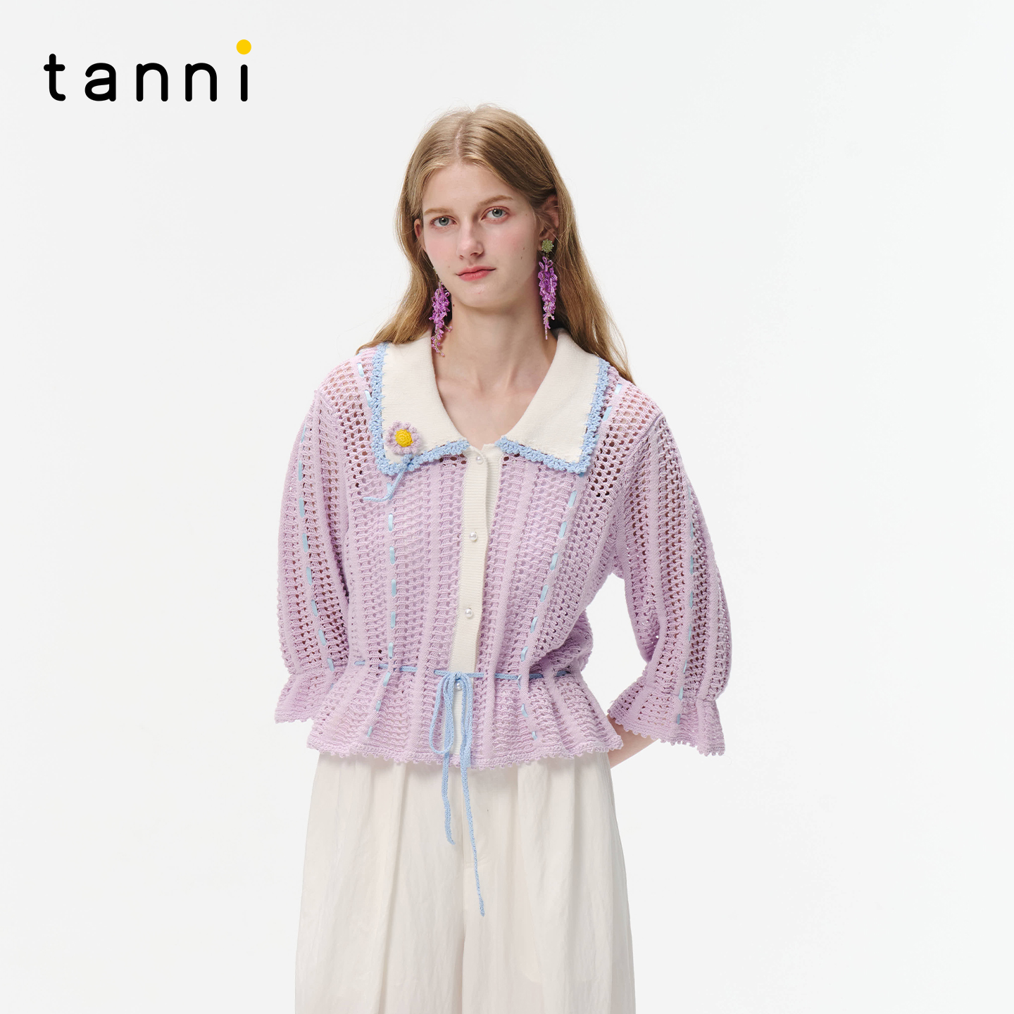 tanni甜美镂空收腰针织开衫