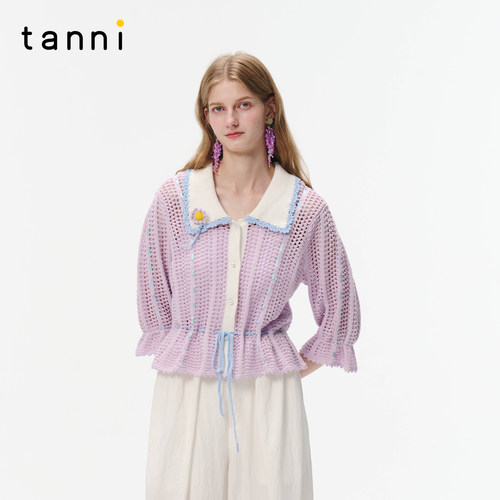 tanni甜美镂空收腰针织开衫