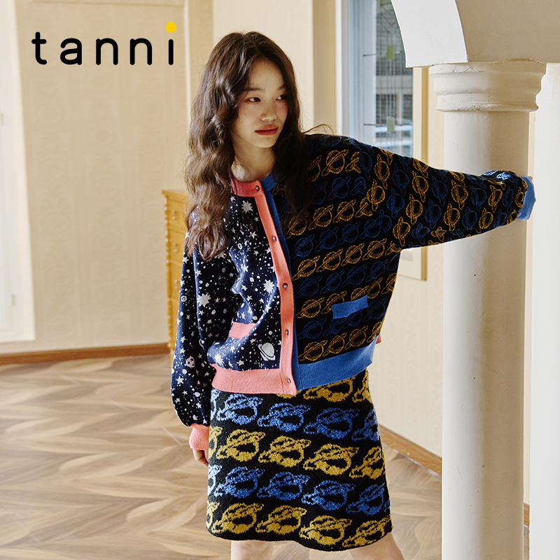 tanni灯笼袖宽松针织针织开衫