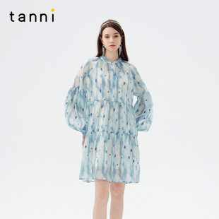 薄纱印花海边度假宽松A字连衣裙配吊带TO11DR151A tanni25夏新款