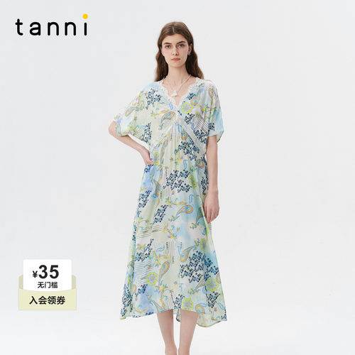 tanni蕾丝拼接显瘦长款连衣裙