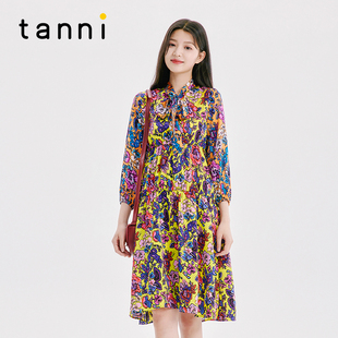 tanni新款 气质浪漫休闲度假印花连衣裙TL11DR603A