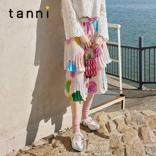 tanni清新文艺田园风印花半身裙