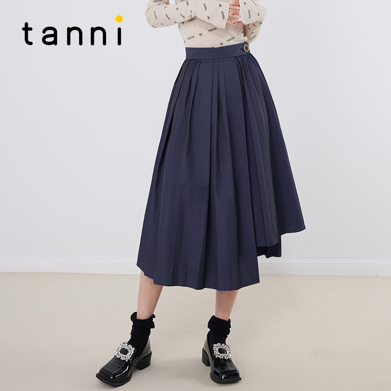 tanni不对称宽松百搭百褶半身裙