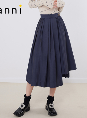 tanni新款不对称宽松百搭显瘦通勤百褶半身裙TM11SK041A