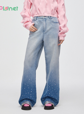 innplanet渐变色宽松直筒显瘦牛仔长裤PN31DE062A