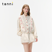 tanni25秋新款 TO31JK012A 套装 淡雅新中式 刺绣立领夹克外套短裤