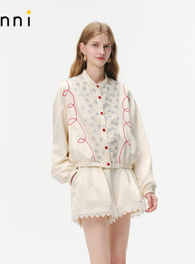 tanni25秋新款淡雅新中式刺绣立领夹克外套短裤套装TO31JK012A