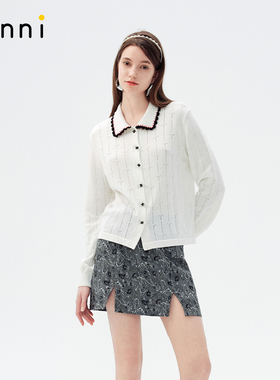tanni25春新款优雅气质复古简约撞色翻领薄款针织开衫TO11KN152A