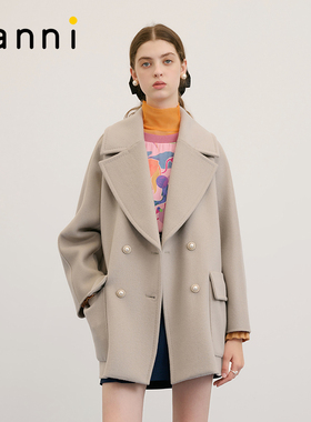 tanni新款通勤百搭大翻领绵羊毛直筒大衣外套TM31CO029A