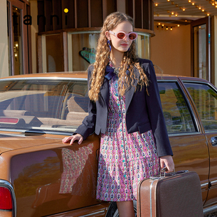 tanni新款 收腰连衣裙TN11DR070A 复古甜美浪漫优雅印花X版