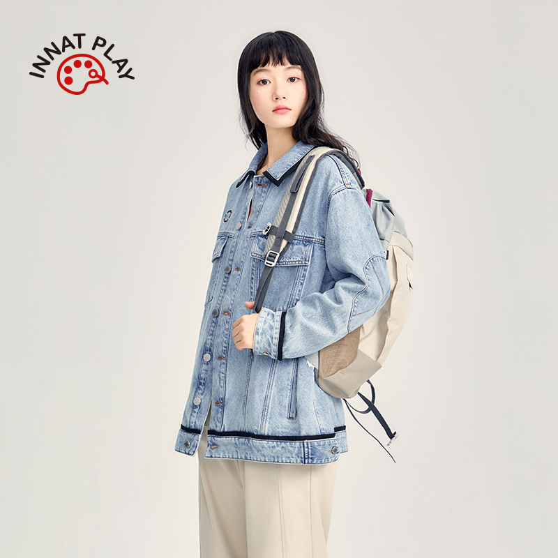 innatplay复古设计感牛仔外套女
