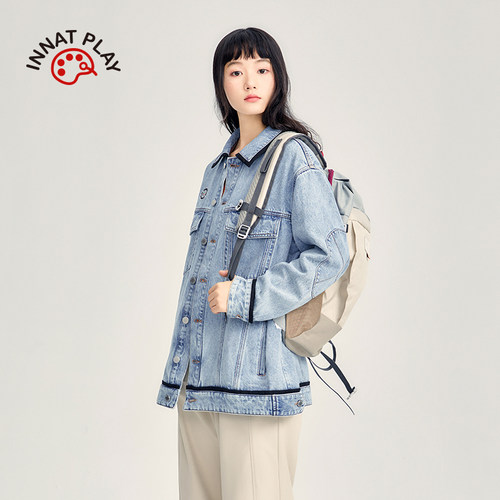 innatplay复古设计感牛仔外套女